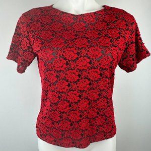 Vintage Westbound Red Floral Lace Mesh Top Size Petite Small